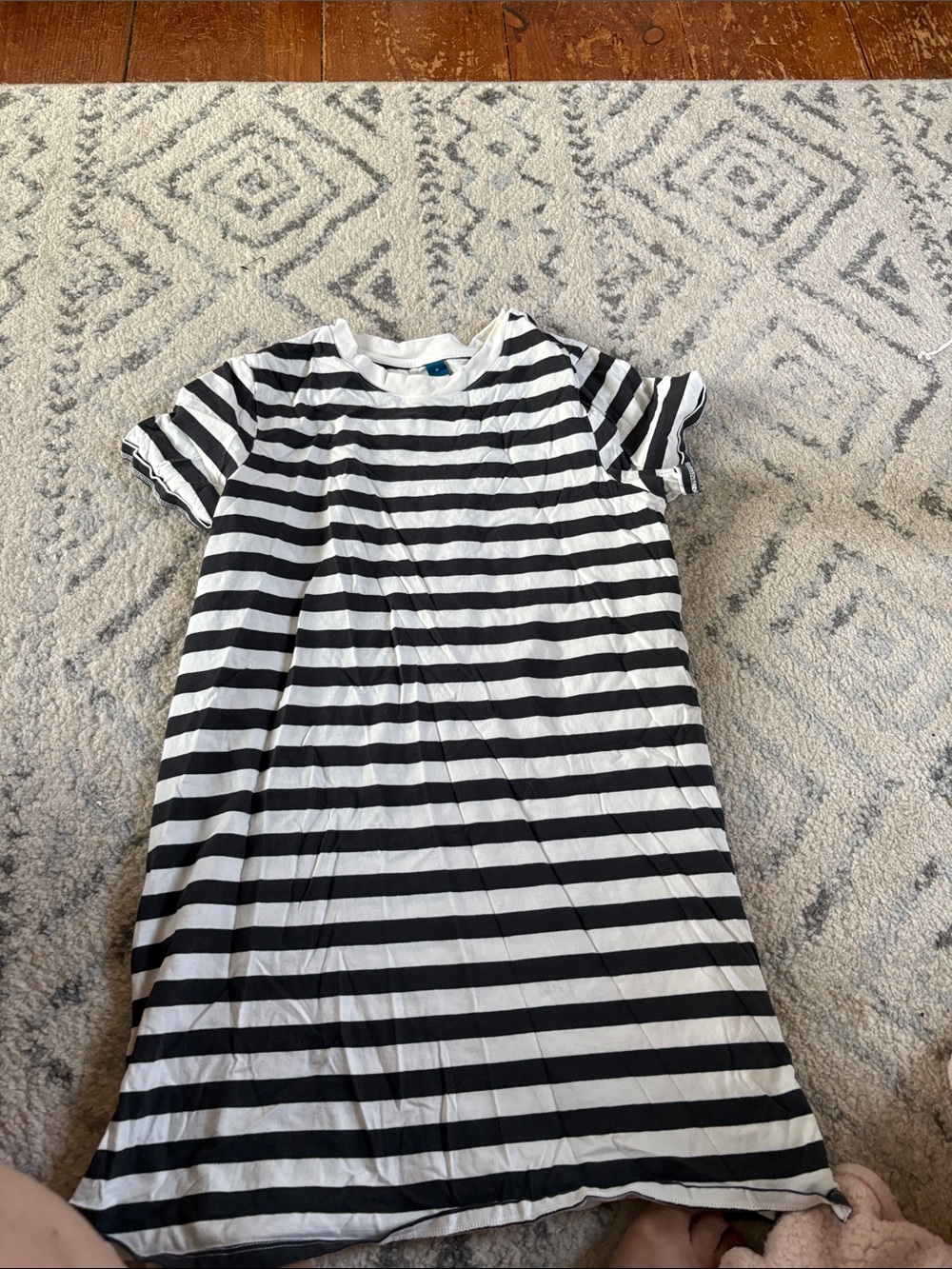 Charcoal & White Striped Short Sleeve Tee Dress